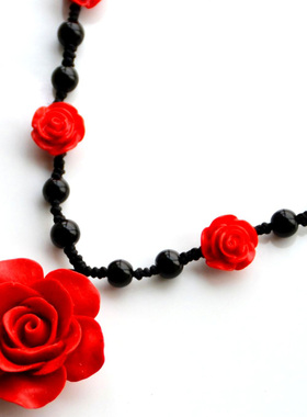 大红色朱砂漆雕饰品立体玫瑰花