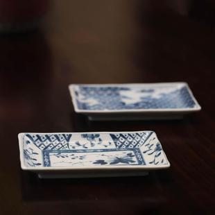 家用甜品盘 日本进口青花盘长方形烧物皿点心盘沙拉碟子釉下彩日式