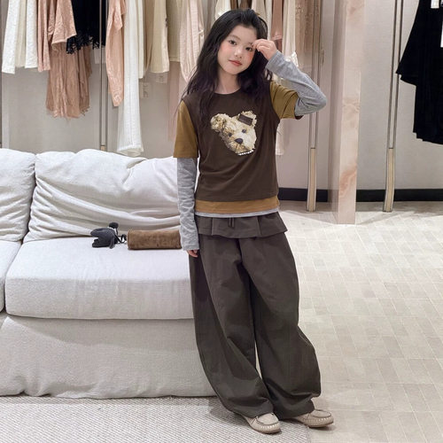 波拉bora韩系女中大童卡通上衣两件套秋季儿童洋气屁帘裤子潮