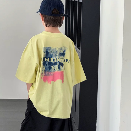 波拉bora儿童装简约落肩短袖上衣夏季款中大童青少年街舞休闲T恤