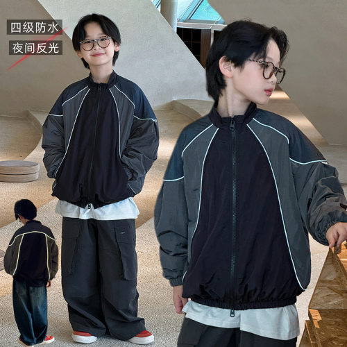 韩国LZPP潮童秋bora儿童冲锋衣中大童防水软壳外套青少年反光夹克