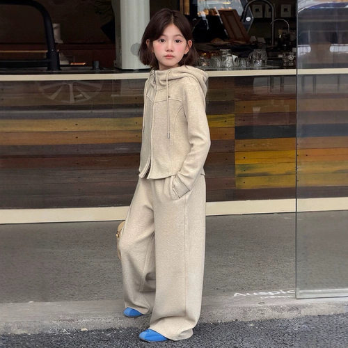 波拉bora秋冬时尚设计感连帽短款休闲长袖卫衣外套阔腿长裤女套装
