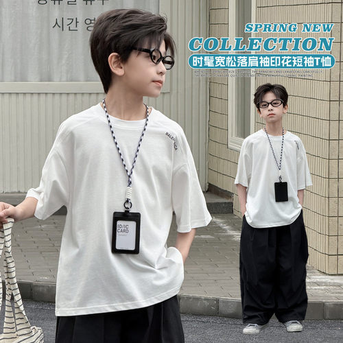 波拉bora儿童装中大童青少年潮流宽松简约上衣2026夏季款短袖T恤
