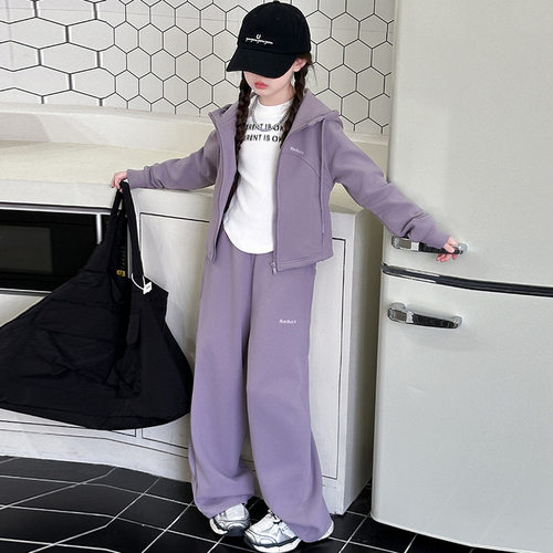 波拉bora女童套装秋季初中生绝美休闲裤儿童时尚潮流开衫卫衣外套