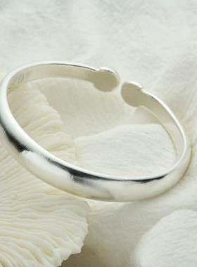 999银饰品女手镯光面圆头复古风