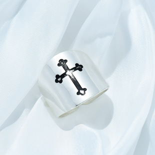 十字架999纯银戒指足银指环饰品男女士宽面开口个性小众可调节