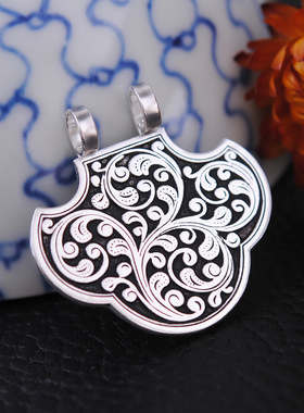 饰品卷草纹足银复古风女士吊坠