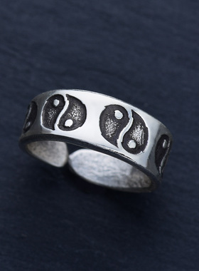 999纯银饰品戒指民族风太极阴阳足银指环文艺古法男女小众开口