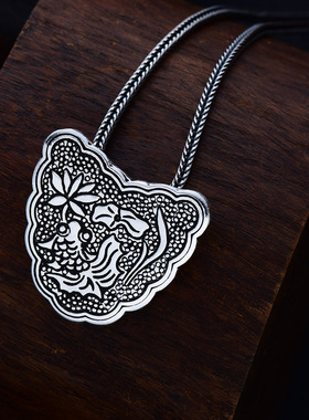 990吊坠金鱼莲花挂件古风女纯银