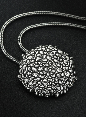 浮雕绣球花足银珠宝古典汉服吊坠