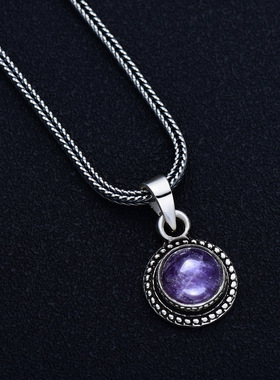 990纯银吊坠足银项坠水晶青金石镶嵌坠子挂件民族风项链配饰女士