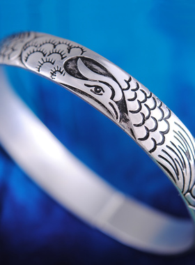 饰品礼物古法实心纯银手镯送妈妈