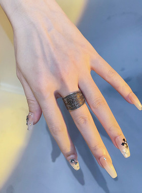 卷草纹饰品足银古法开口宽面戒指