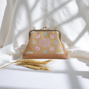 张和才东汉牡丹真丝古蜀锦牛皮包包名家经典手提饺子包