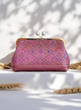 谭湘光幻彩壮锦牛皮包包，名家非遗手作紫红色女包