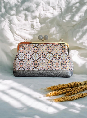 周康明黑金定胜纹锦真丝宋锦牛皮包包，名家非遗手作女包