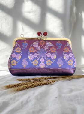 张和才五湖四海葫芦蜀锦珠光紫色牛皮包包，名家蜀锦手作包包