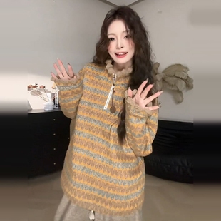 设计感韩系复古高领毛衣深冬独特超好看内搭女秋冬上衣费尔岛外套
