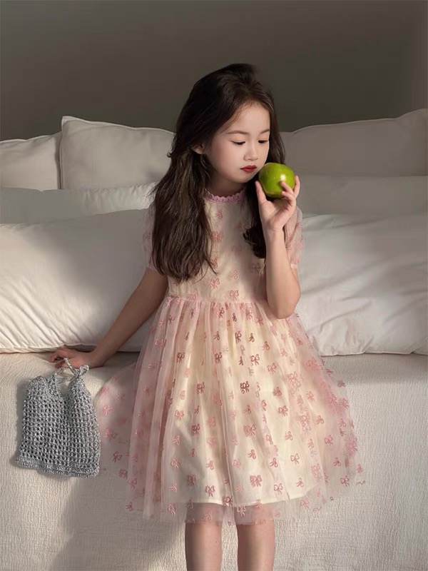 女童连衣裙2025夏季新款儿童洋气时髦短袖裙子宝宝周岁礼服公主裙