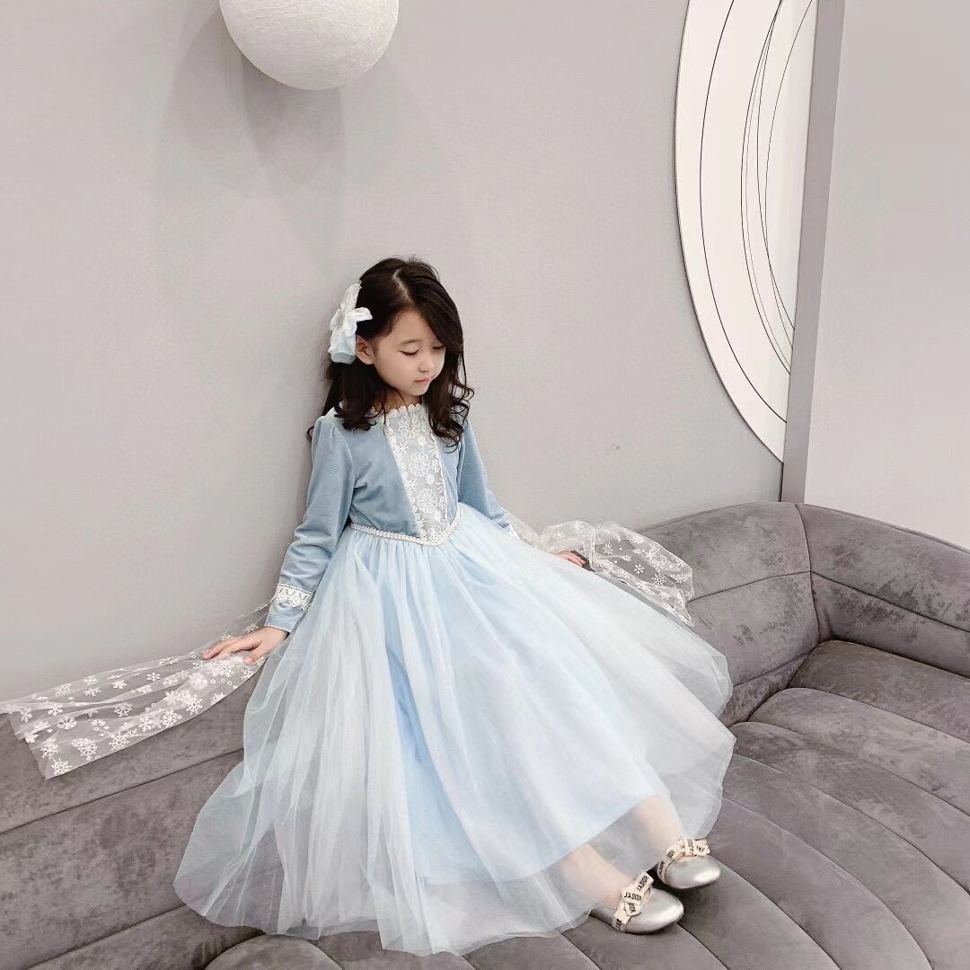 披风公主裙长袖礼服艾莎丝绒