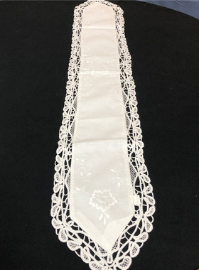 国华家GS0068白色（20*120/142cm）棉质手工即墨花边刺绣桌旗