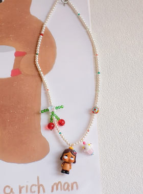 小众原创咖啡师哭娃彩色毛衣链