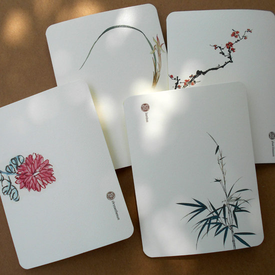 中式古画万用小贺卡中国风四君子梅兰竹菊仿古复古古典 一套4张