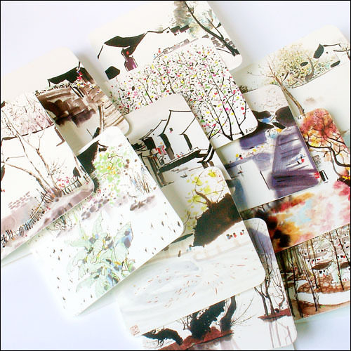 中式古画万用小贺卡 水墨江南  仿古复古古典 一套12张中国风国画