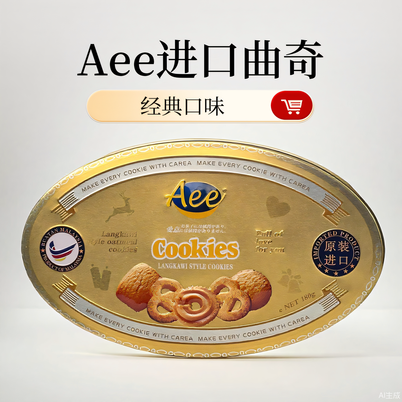 Aee进口燕麦曲奇180g进口燕麦风味饼干礼盒休闲零食结婚伴手礼