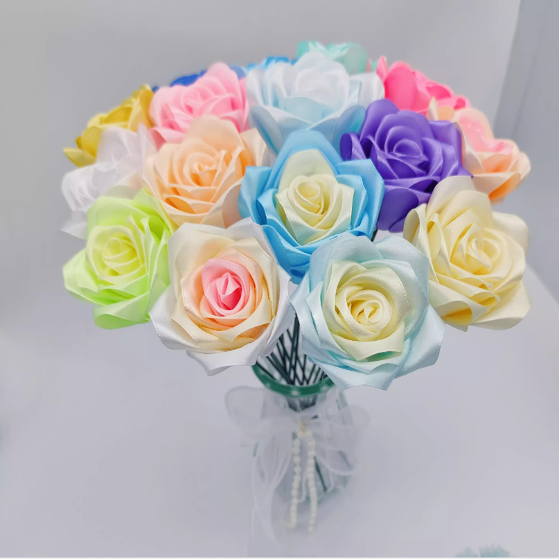 成品丝带玫瑰花手工成品仿真玫瑰花蓝色妖姬生日表白礼物装饰花束