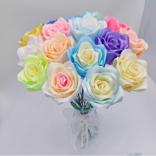 成品渐变色丝带布艺手工玫瑰花情人圣诞创意手捧花束结婚生日礼物