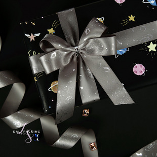 2.5cm烫金星空丝带男孩子礼物包装带礼品带手工DIY装饰礼盒彩带