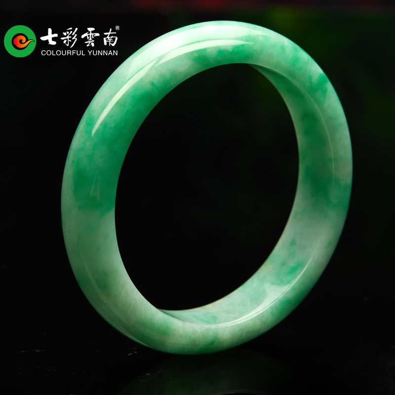 七彩云南翡翠手镯糯种满色正翠阳绿平安镯玉镯飘翠送女友礼物