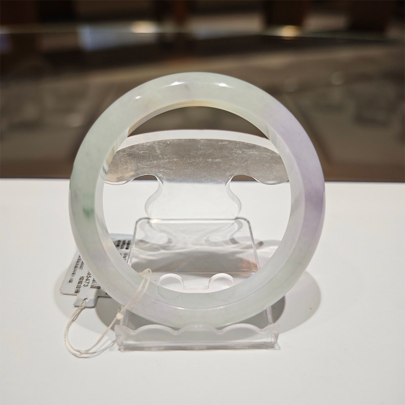 【孤品】七彩云南天然缅甸翡翠手镯A货糯冰阳绿玉镯子女款手镯56