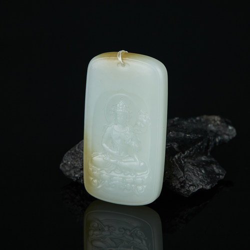 孤品七彩云南天然和田玉观音吊坠