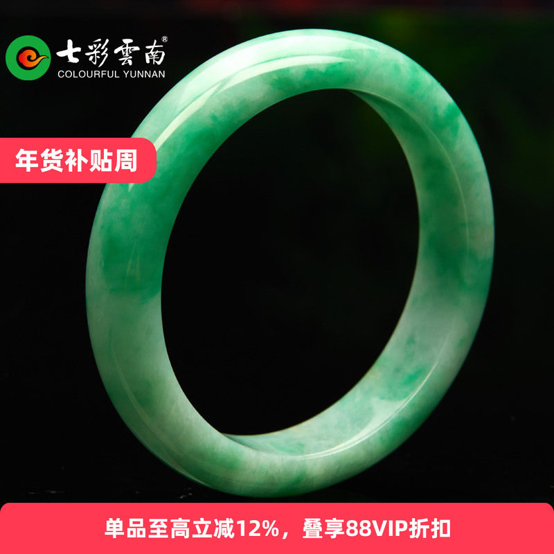 七彩云南翡翠手镯糯种满色正翠阳绿平安镯玉镯飘翠送女友礼物