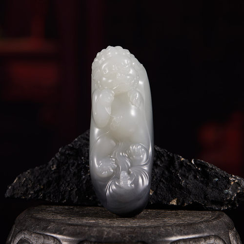 孤品苏作玉雕大师和田白玉手把件