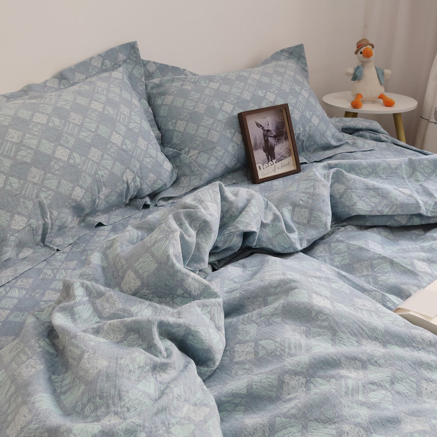 春全棉加厚纯棉双层纱透气布料被套床单单双人纱布被单四件套被罩