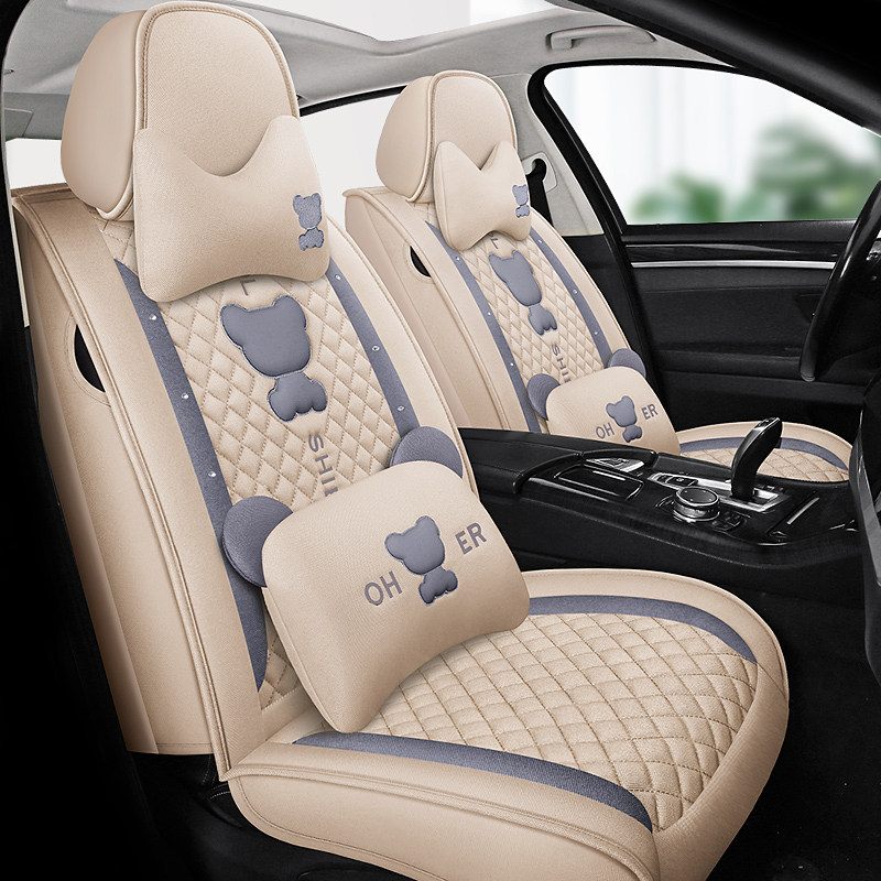 新款麻布全包围汽车座套卡通布艺座垫四季通用时尚耐用透气座椅套
