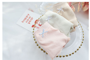 满３条包邮 简约日系蝴蝶结V型条纹 中低腰包臀三角裤女士内裤