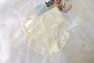 满３条包邮 柔软罗纹棉舒适透气中腰包臀内裤女 蕾丝边三角裤