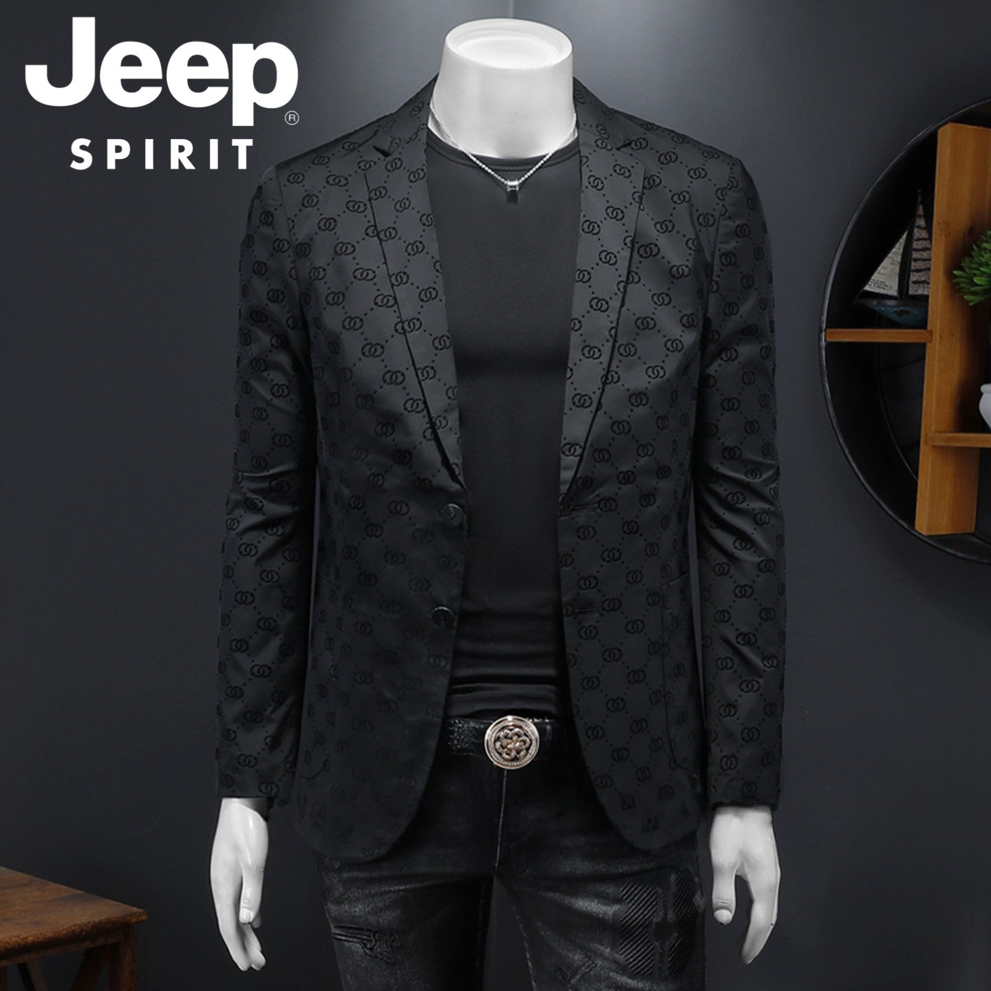 JEEP SPIRIT高档植绒西装外套男士春秋季新款商务休闲西服外套男