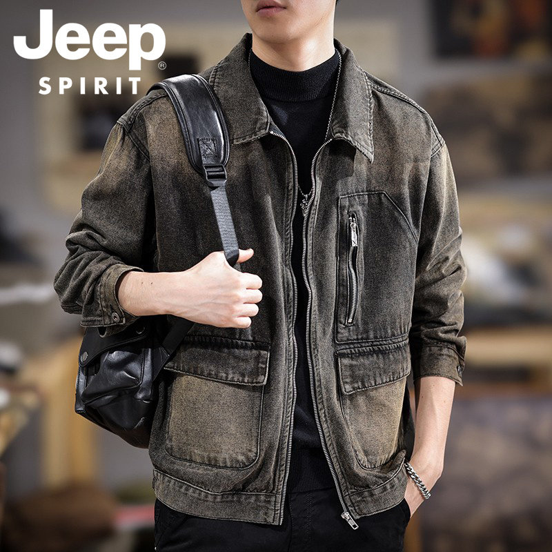 JEEP SPIRIT高档复古长袖牛仔外套男春秋季2026新款工装休闲夹克