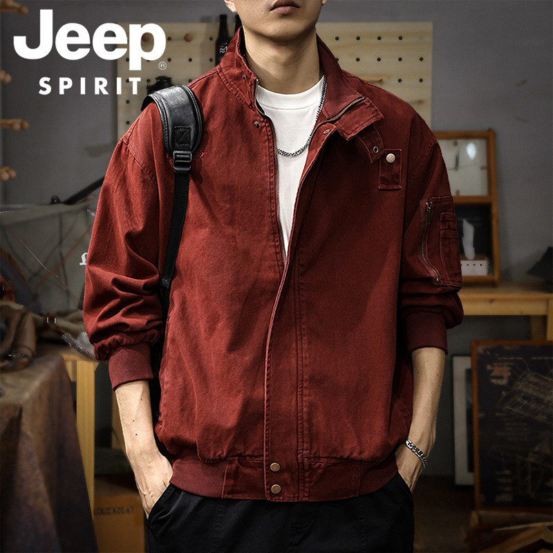 JEEP SPIRIT高档纯棉工装夹克男春秋季2026新款复古翻领休闲外套