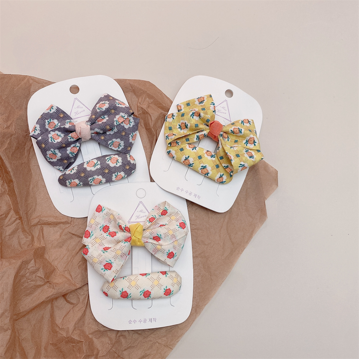 甜美可爱碎花布艺蝴蝶结发夹边夹