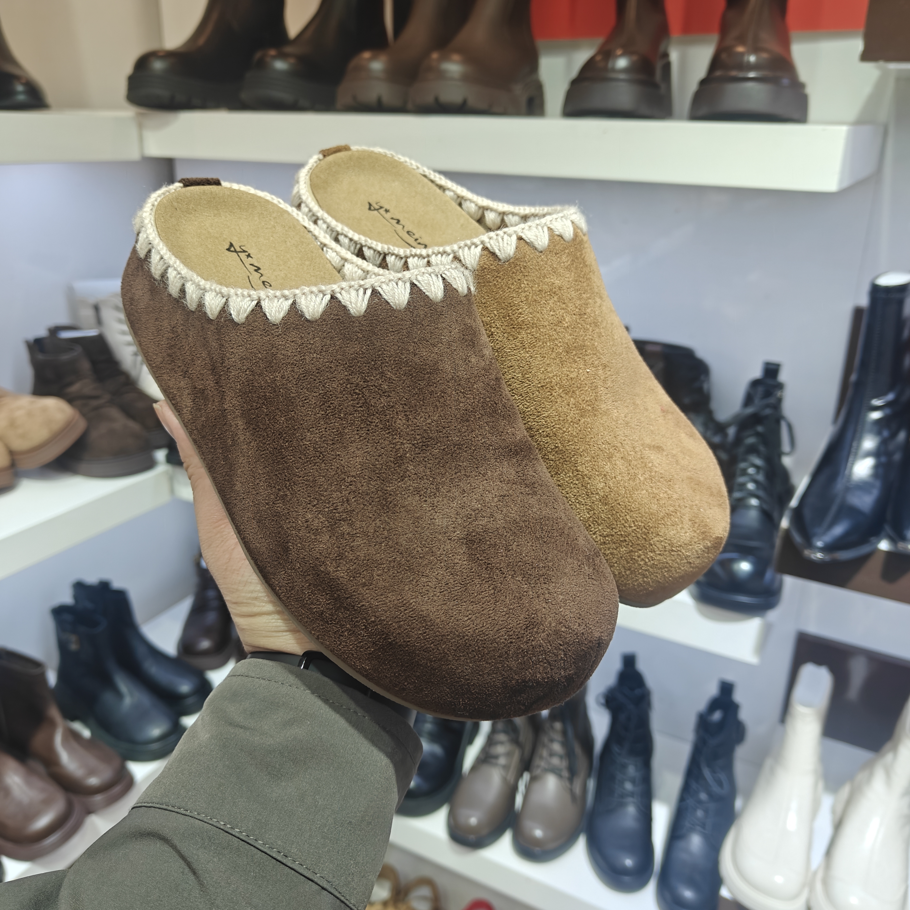 印象女鞋2025秋季新款真皮勃肯鞋女厚底半拖复古保暖棉鞋360-5