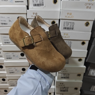 女鞋2025冬季新款加绒女鞋英伦风复古一脚蹬勃肯鞋厚底懒人豆豆鞋