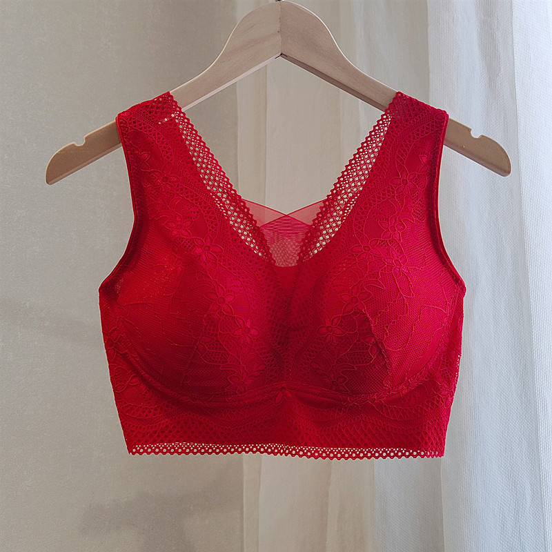红色本命年文胸女蕾丝睡眠抹胸