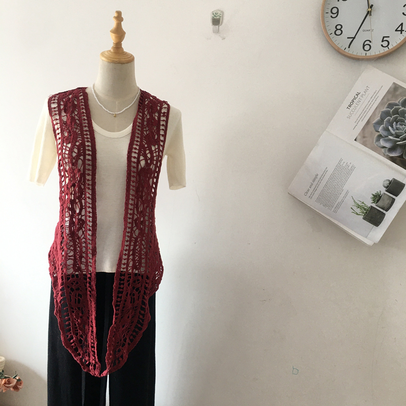 钩花镂空针织马甲女春夏外穿短款不规则无袖开衫坎肩百搭披肩背心