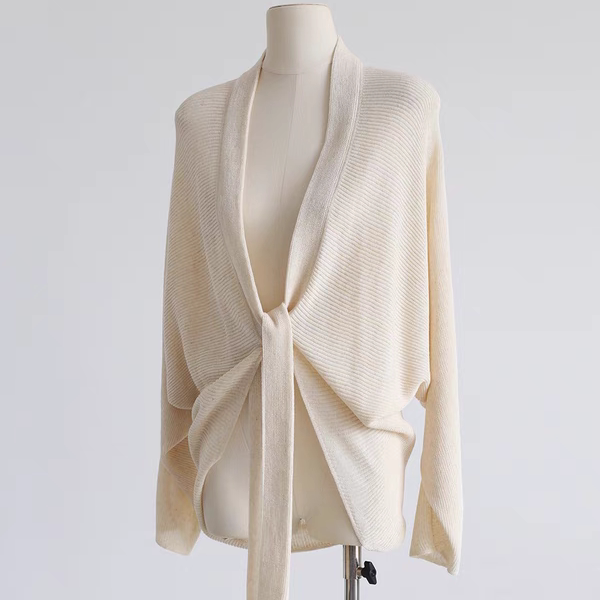 蝙蝠袖绑带针织衫宽松长袖开衫薄外套女春夏外搭斗篷百搭披肩上衣